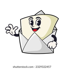 vector retro de diseño de mascota de dibujos animados de sobre abierto.