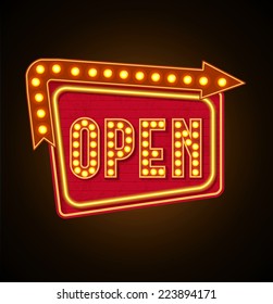retro open neon  glowing banner