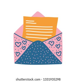 Retro Opened Mail Envelope with Letter Vector Illustration