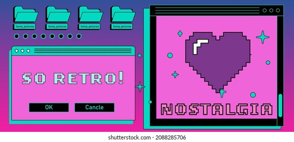 Retro operating system with user interface elements. Vaporwave style vector illustration.