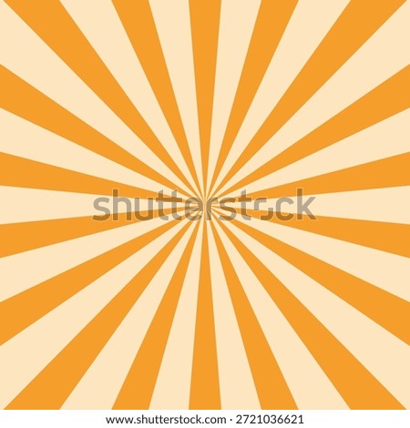 Retro orange background with vintage circus sunburst. Psychedelic colorful swirl poster, abstract pattern in 70s carnival style. Hypnotic sunburst vector illustration.