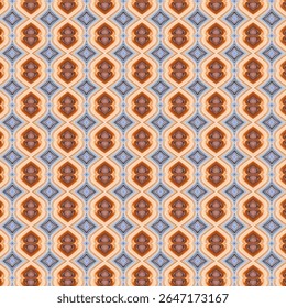 Retro orange and brown abstract pattern with layered wave effects and diamond accents. Seamless design perfect for wallpaper, textiles, or digital art projects.