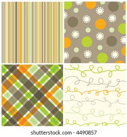 retro orange green brown pattern combo (vector) - illustrated pattern