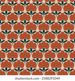 Retro Orange and Green Fruit Tile Seamless Pattern with Symmetric Layout