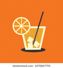 Retro orange juice. illustration of a cocktail with a straw. summer vector drink.