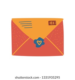 Retro Orange Mail Envelope with Seal and Stamp Vector Illustration