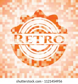 Retro orange mosaic emblem with background