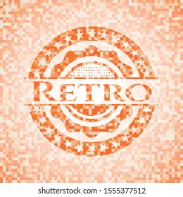 Retro orange mosaic emblem with background