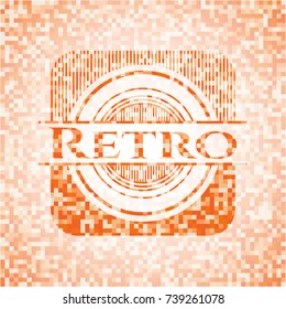 Retro orange mosaic emblem with background