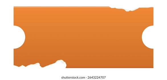 Retro orange rectangle sticker. Wrinkled badge with a ripped paper edge. Price tag. Old distressed blank label with grunge texture for scrapbook designs.	