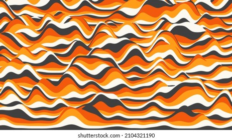 Fondo retro de rayas anaranjadas distorsionadas. Fondo de rizo vintage procesal con efecto de ilusión óptica