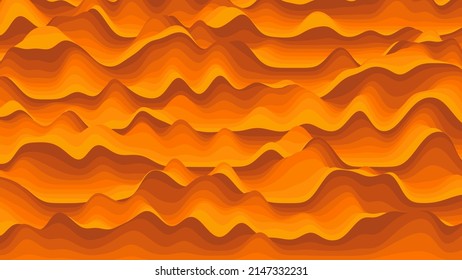 Retro orange stripes distorted backdrop. Procedural vintage ripple background with optical illusion effect