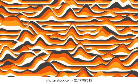 Fondo retro de rayas anaranjadas distorsionadas. Fondo de rizo vintage procesal con efecto de ilusión óptica