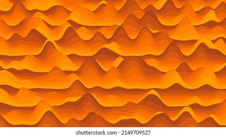 Retro orange stripes distorted backdrop. Procedural vintage ripple background with optical illusion effect
