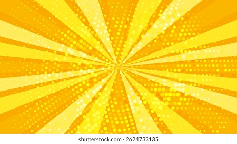 Rayons de soleil orange rétro sur sac de demi-teinte jaune. arrière-plan art Pop dessiné à la main. effet d'éruption Vintage. Illustration vectorielle. EPS10.