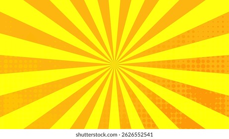 Rayons de soleil orange rétro sur sac de demi-teinte jaune. arrière-plan art Pop dessiné à la main. effet d'éruption Vintage. Illustration vectorielle. EPS10.