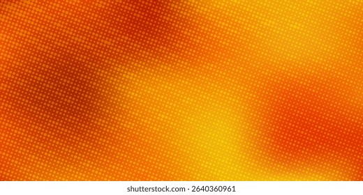 Retro orange sun rays on yellow halftone pattern background. Dotted or noise texture. Bright pixel art comic and pop-up design. Vector wall for poster, banner, advertising. modern