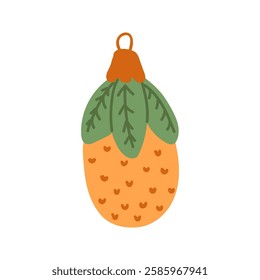 Retro orange tangerine, fir tree toy.Vintage Christmas bauble ornament . Xmas holiday decor