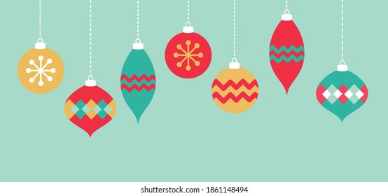 Retro Orange And Teal Christmas Ornaments On A Teal Banner