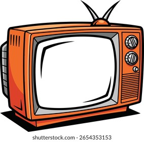 Retro Orange Television Vector Illustration. Vintage TV with Antenna Isolated on White Background.