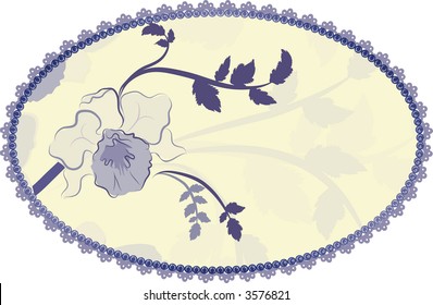 Retro Orchid frame with pearls and lace, file has no gradients.