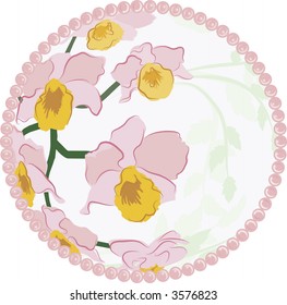 Retro Orchid frame with pearls and lace, file has no gradients.