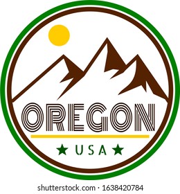 Retro Oregon Badge With Mountains And Sunshine