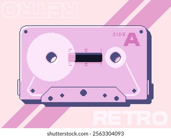 Retro Oriented Minimal Pink Pixel Art Style Transparent Cassette Tape Concept Illustration