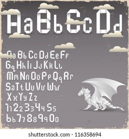  Retro origami alphabet with numbers .Vector font