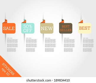 retro origami rounded square stickers. sale concept.
