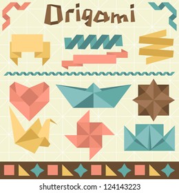 Retro origami set with design elements.