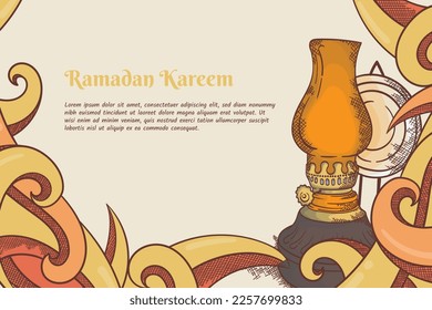Retro-Ornament-Hintergrund mit Laterne in handgezeichnet Design für Rmadan-Kareem-Vorlage