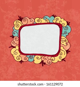 retro ornamental frame on red grunge background