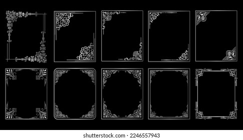 Retro ornamental frame, vintage rectangle ornaments and ornate border