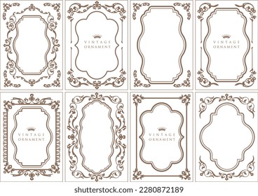 Cadre décoratif rétro, rectangle vintage et bordure ornée. Cadres de mariage décoratifs, bordures de photos de musée antiques ou dévideur décoratif. Ensemble d'images vectorielles d'icônes isolées.