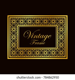 Retro ornamental golden frame. Flourished ornate border. Luxury elegant ornament. Vintage element. Template for design. Vector illustration