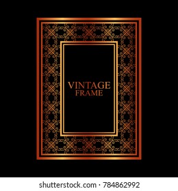 Retro ornamental golden frame. Flourished ornate border. Luxury elegant ornament. Vintage element. Template for design. Vector illustration