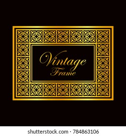 Retro ornamental golden frame. Flourished ornate border. Luxury elegant ornament. Vintage element. Template for design. Vector illustration