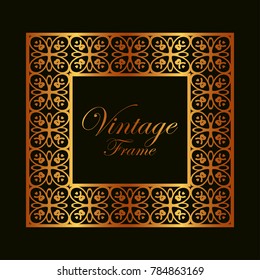 Retro ornamental golden frame. Flourished ornate border. Luxury elegant ornament. Vintage element. Template for design. Vector illustration