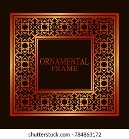 Retro ornamental golden frame. Flourished ornate border. Luxury elegant ornament. Vintage element. Template for design. Vector illustration