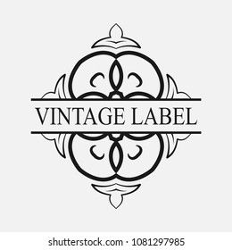 Retro ornamental label logo. Vintage luxury logotype for design of labels