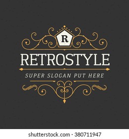 Retro ornamental logo calligraphic template for luxury restaurant, cafe, hotel business.