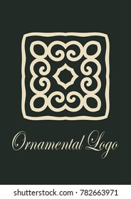 Retro ornamental logo. Flourished ornate emblem. Luxury elegant ornament. Vintage element. Template for design. Vector illustration