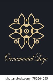 Retro ornamental logo. Flourished ornate emblem. Luxury elegant ornament. Vintage element. Template for design. Vector illustration