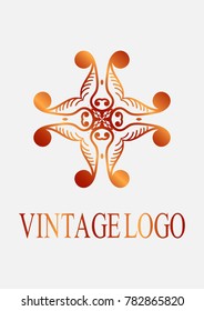 Retro ornamental logo. Flourished ornate emblem. Luxury elegant ornament. Vintage element. Template for design. Vector illustration