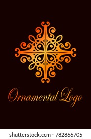Retro ornamental logo. Flourished ornate emblem. Luxury elegant ornament. Vintage element. Template for design. Vector illustration