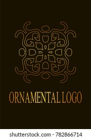 Retro ornamental logo. Flourished ornate emblem. Luxury elegant ornament. Vintage element. Template for design. Vector illustration