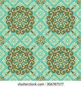 Retro  ornamental seamless pattern, trendy beige-turquoise
-brown colored design. Can be used for wallpaper, surface textures, textile etc.