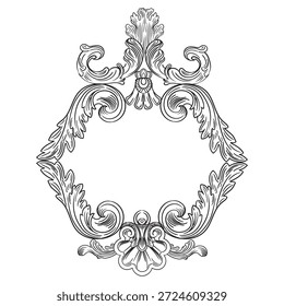 Retro ornate decorative frame with elegant vintage scroll elements and ornate scrollwork. Isolated monochrome vector illustration. For invitations, print, fabric, greeting cards, decorative designs