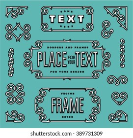 Retro ornate frames and borders elements for design invitations, badges, banners, posters etc, vintage vector set  